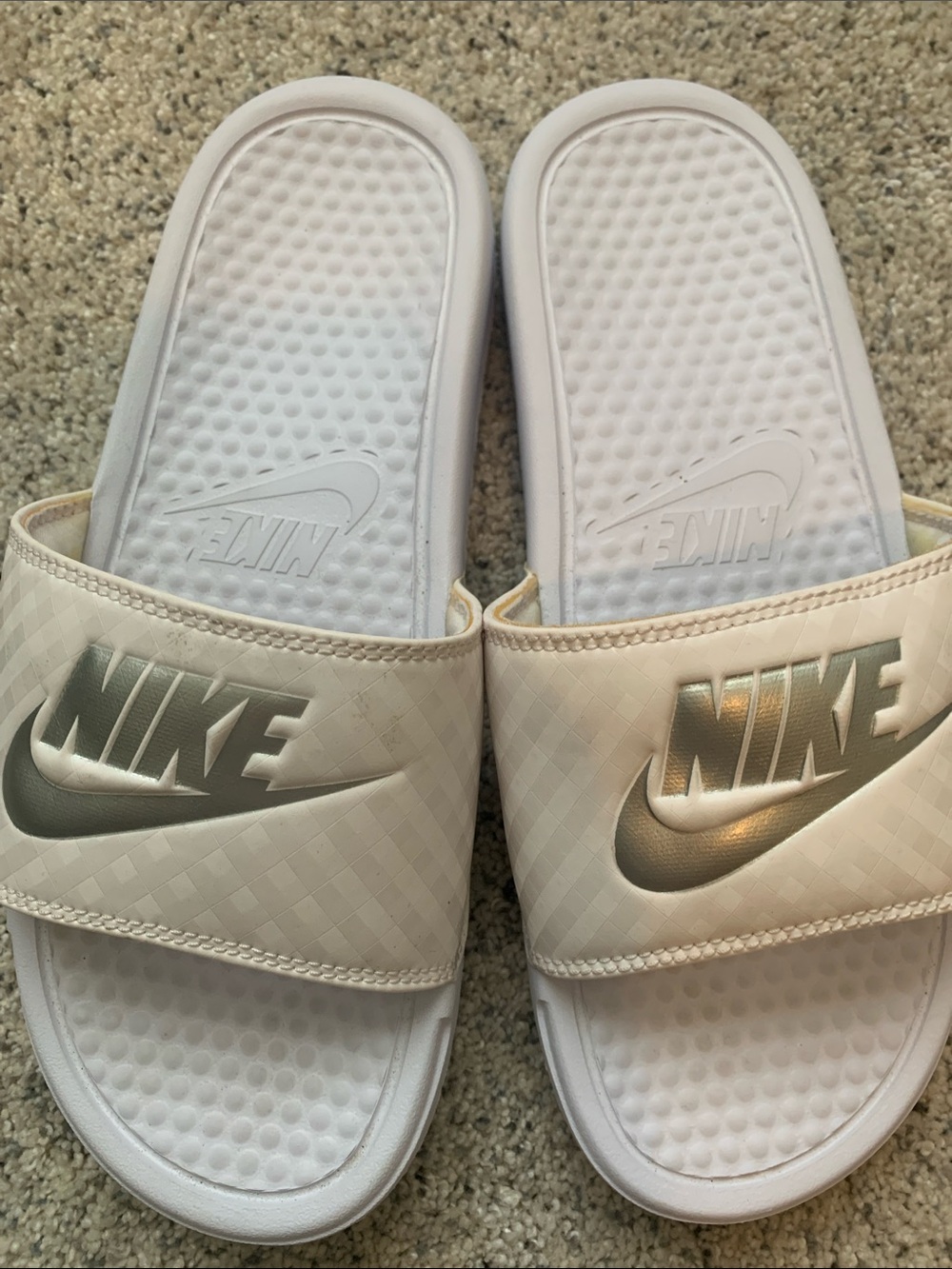Nike White Slides with Iridescent Logo Accent